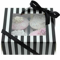 4 hole Cup Cake Box plus insert Black and White Stripe - each