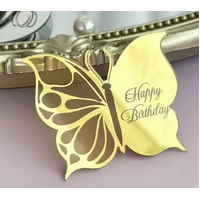 Happy Birthday Butterfly Acrylic Topper Disc - Gold 6cm