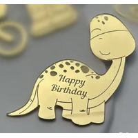 Happy Birthday Dinosaur Acrylic Topper Disc - Gold 6cm