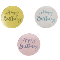 Happy Birthday Acrylic Cupcake Topper Discs - Gold/Silver/Rose Gold 5cm - 3pcs