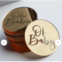 Oh Baby Cupcake Toppers Disc 2 pcs - Gold 5cm