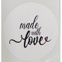 Pre Printed *Made with Love* Small Cursive Font - Round 50mm Stickers - 50 per roll