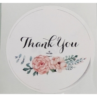 Pre Printed *Thankyou White* Floral Design - Round 50mm Stickers - 50 per roll