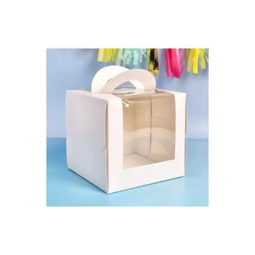 Cake Box 6.2X6.2X5.9 Inches with clear window and handle - each