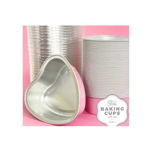 Heart Shaped Foil Baking Cups with Lid Light Pink 50 Pack