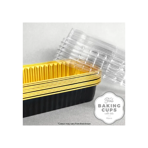 Foil Baking Cups with Lid Rectangle Black 10 Pack