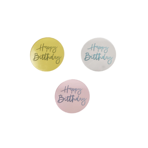 Happy Birthday Acrylic Cupcake Topper Discs - Gold/Silver/Rose Gold 5cm - 3pcs