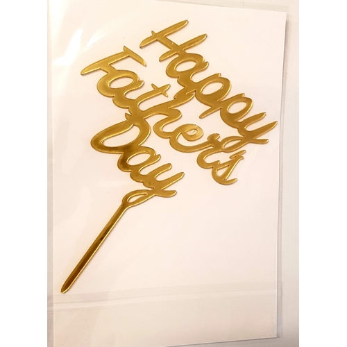 Happy Fathers Day Cake Topper in Gold Acrylic