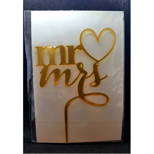 Mr  and Mrs Cake Topper in Gold Acrylic