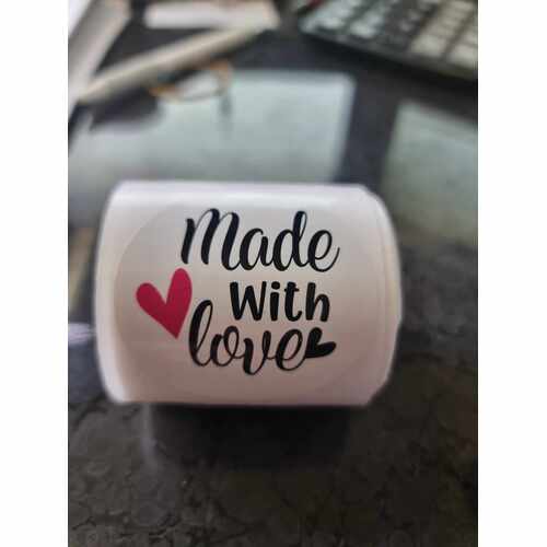 Pre Printed *Made with Love* Round 50mm Stickers - 50 per roll